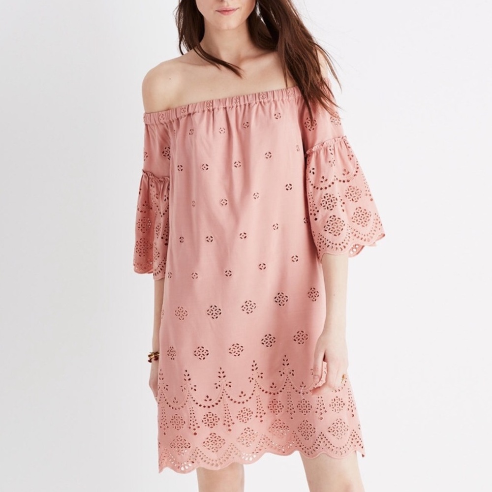 Madewell Off Shoulder Eyelet Dress In Clay Sz 4